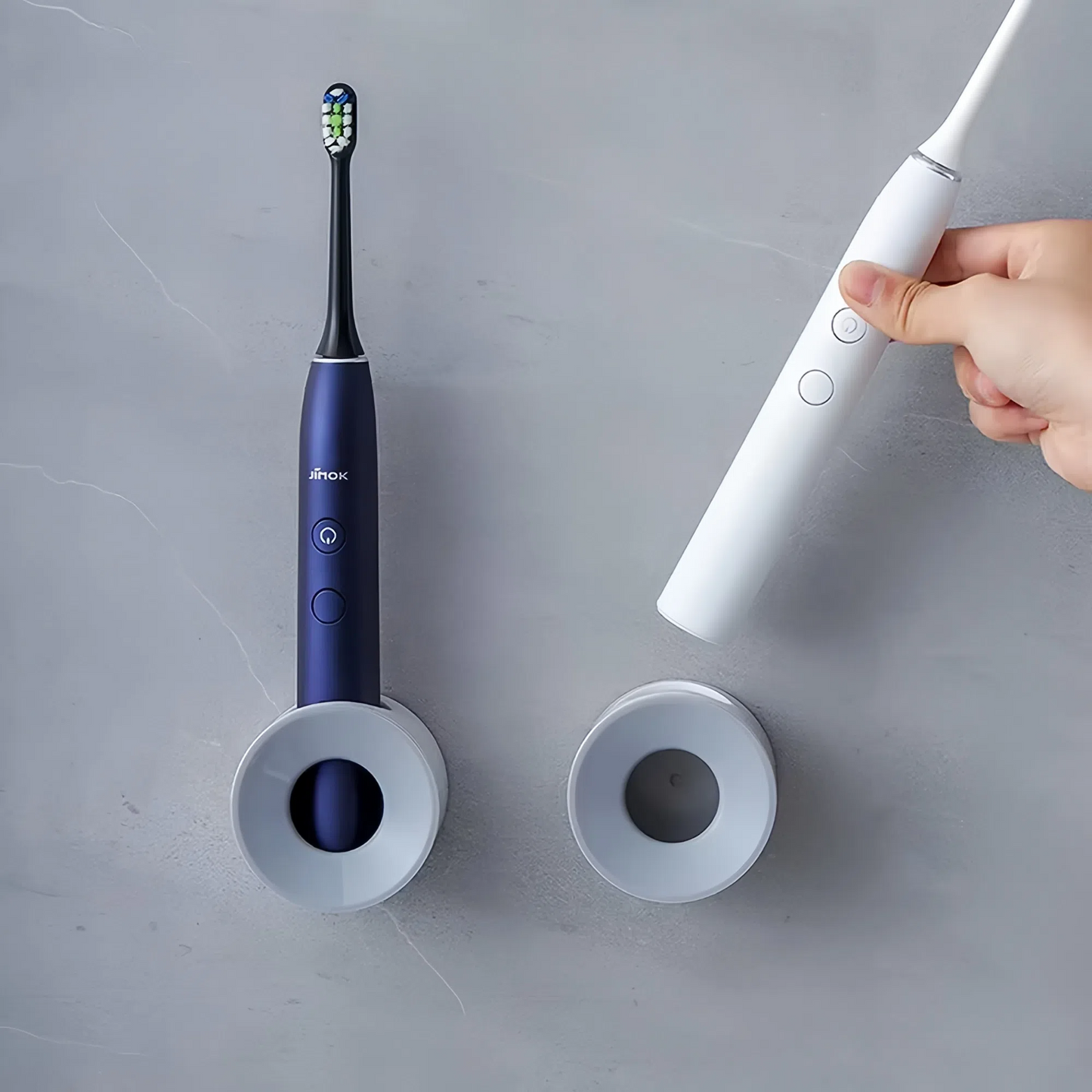 Grey Double Muro Wall-Mount Toothbrush Holder with toothbrush