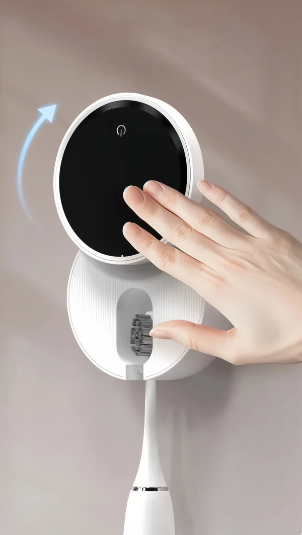 SanitiSmart UV Wall Mount Toothbrush Holder with toothbrush open cover