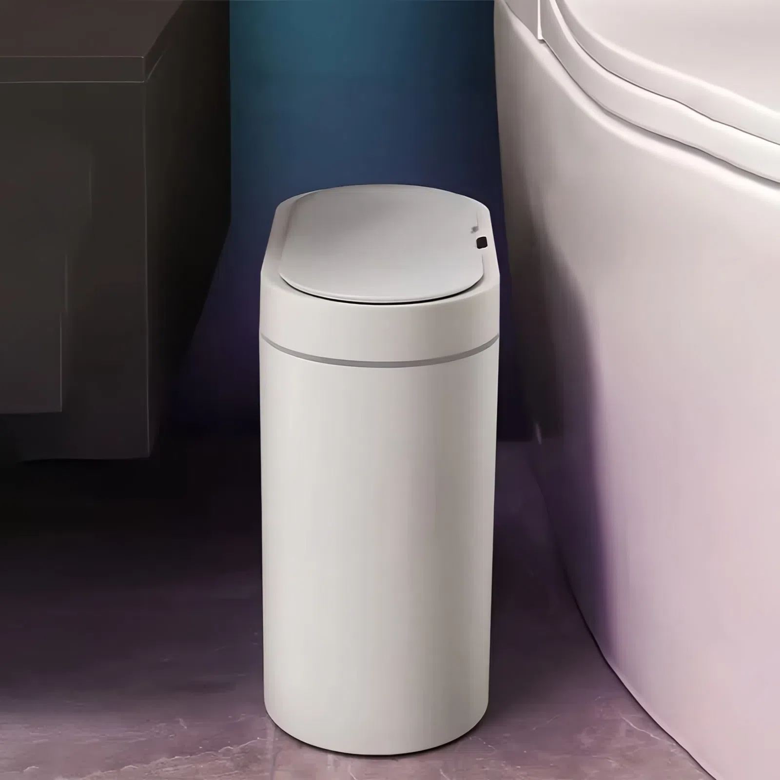 White Luma Touchless Bin bathroom left